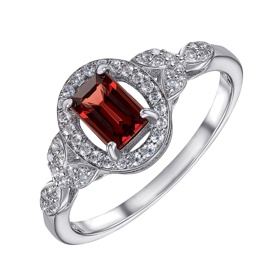 

Серебряное кольцо с гранатом и фианитами 000133754 17.5 размера