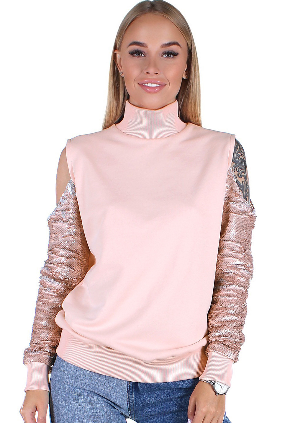 

Світшот жіночий Krutyakov OPEN SHOULDERS PAILETTES  пудровий 1746336, Світшот жіночий Krutyakov OPEN SHOULDERS PAILETTES M пудровий 1746336