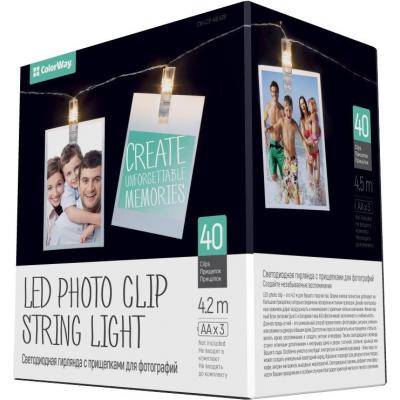 

Гирлянда ColorWay 40 LED, 4.2м, гирлянда с прищепками (CW-LCP-40L42B). 51536