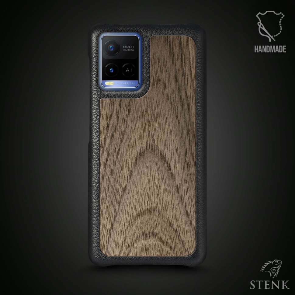 

Кожаная накладка Stenk WoodBacker для Vivo Y21 Чёрная