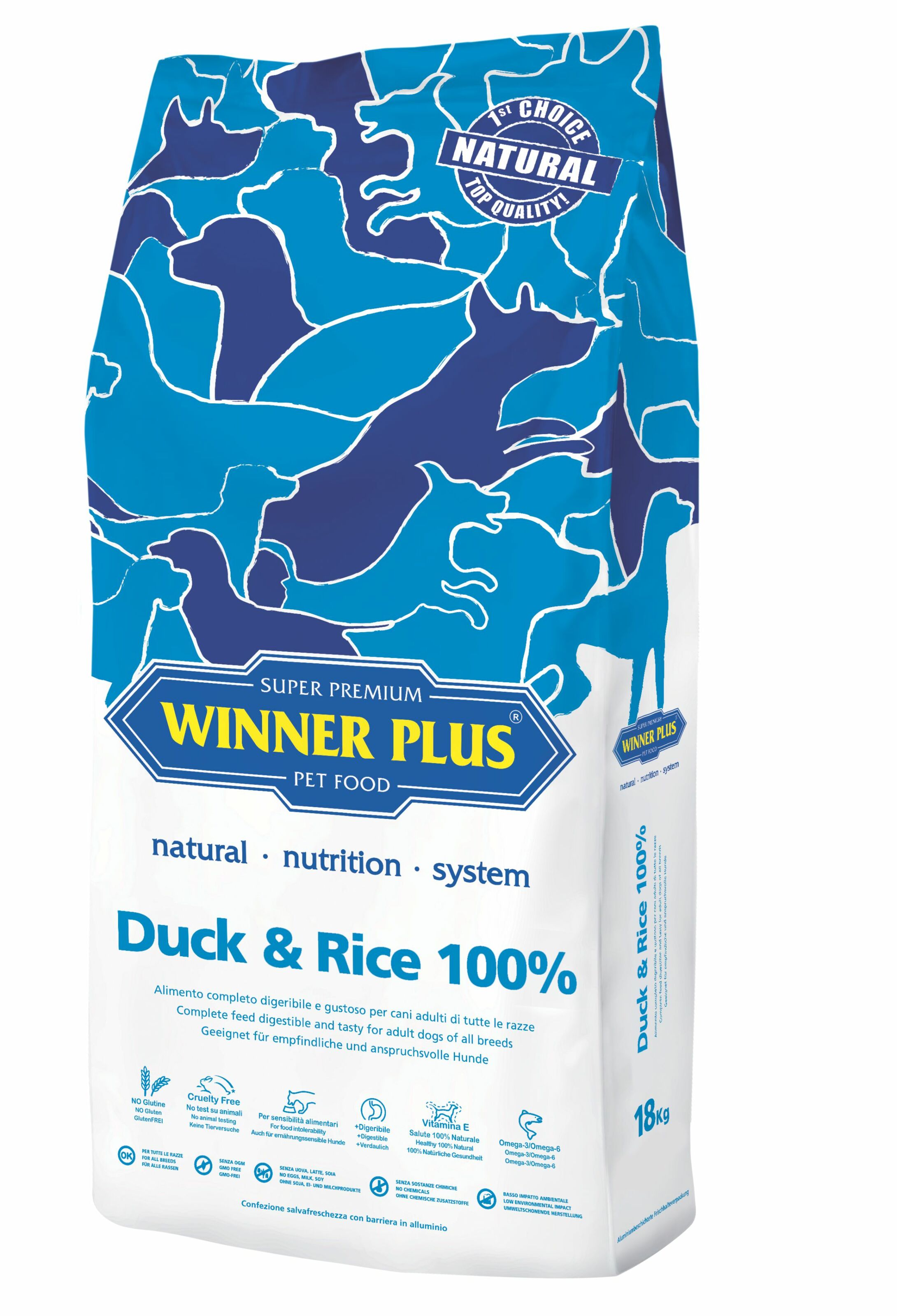 

Сухий корм для собак з качкою і рисом Winner Plus Super Premium Duck & Rice Sensitive 18 кг