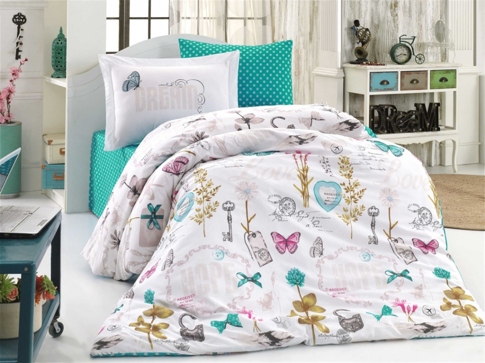 

Постельное белье Poplin Hobby Rossela бирюзовый полуторный 8698499132498