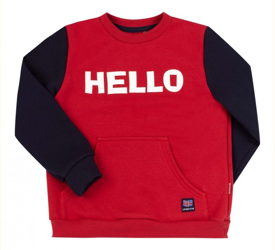 

Свитшот на флисе для мальчика Бемби Hello 110 см красно-черный дж259