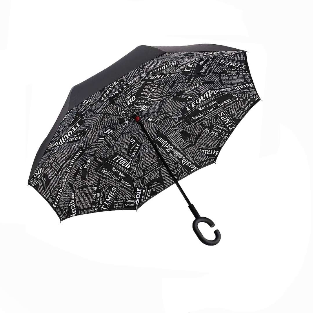 

Зонт обратного сложения зонт наоборот Up-Brella черная газета SKL11-187147