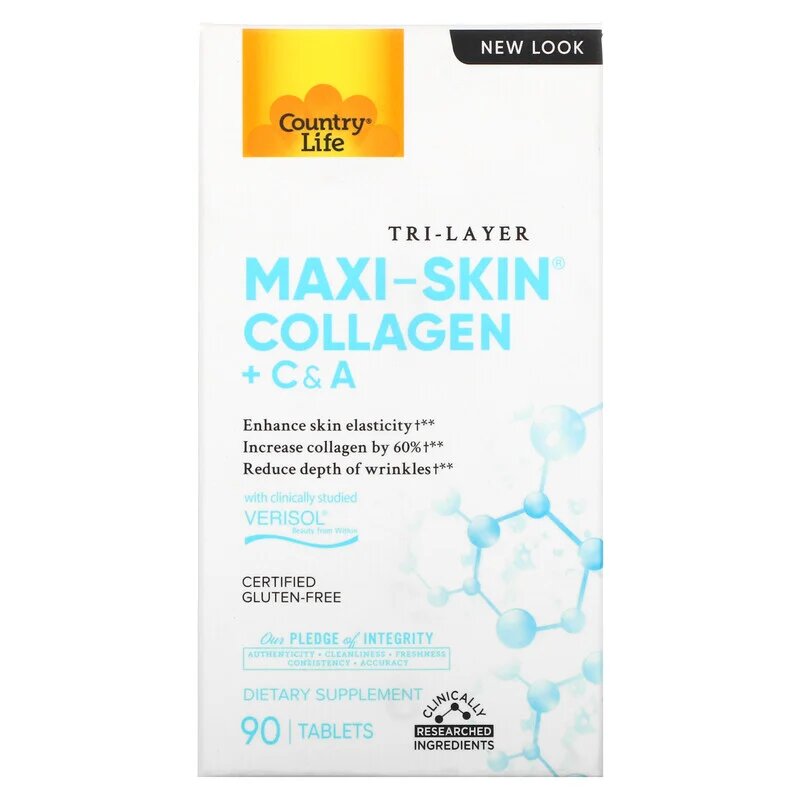 

Country Life Tri Layer Maxi-Skin Collagen + C & A 90 таблеток (4384304011)