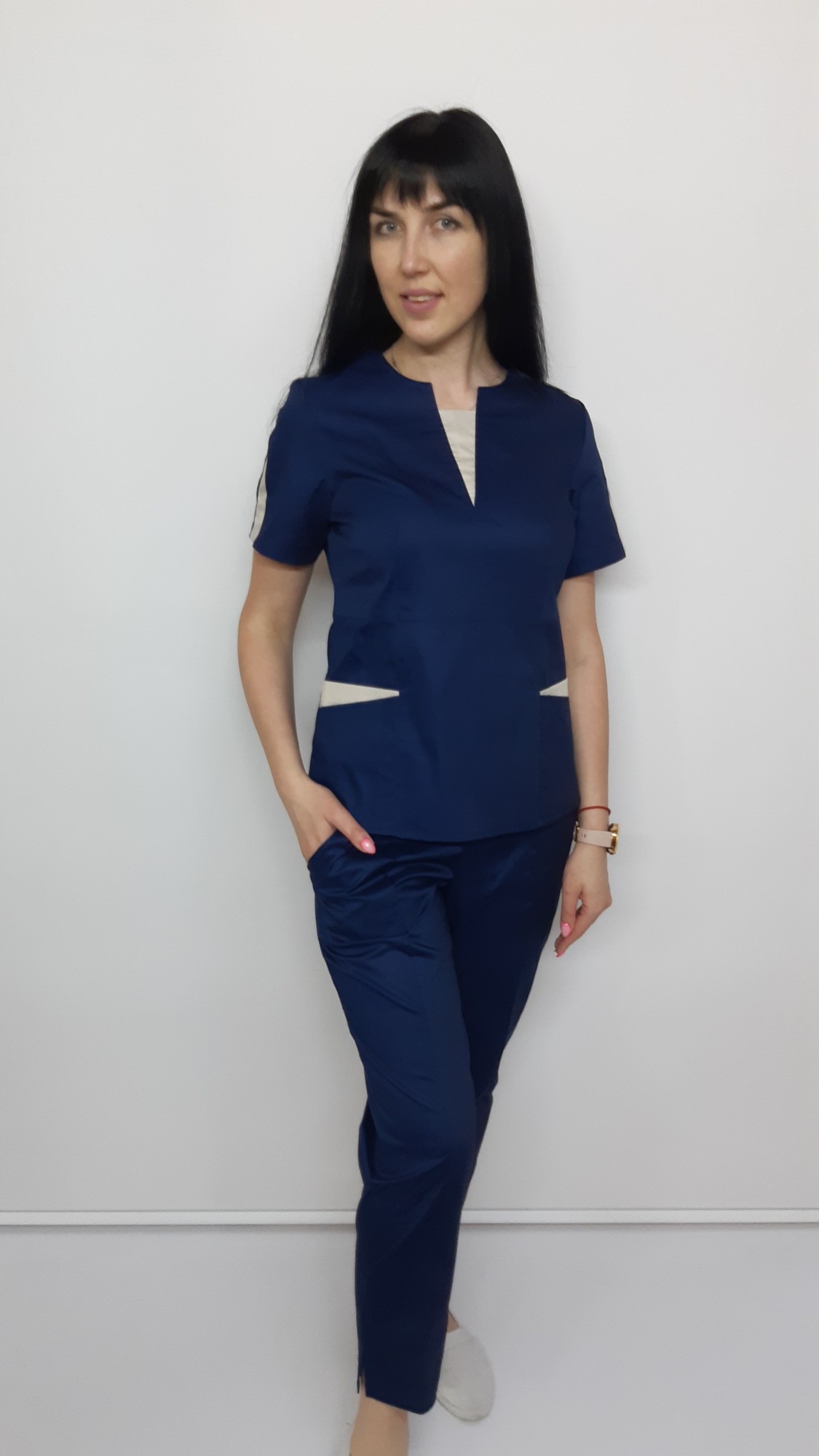 

Женский медицинский костюм Оскар короткий рукав коттон Синий-бежевый, Женский медицинский костюм Оскар короткий рукав коттон Синий-бежевый 54