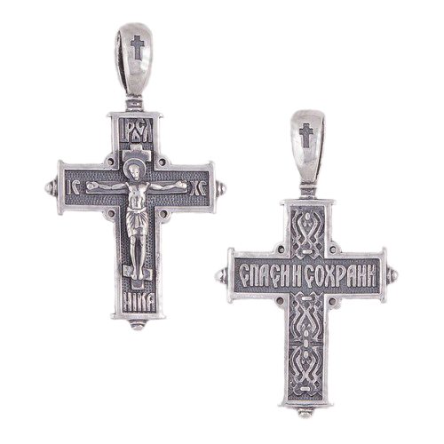 

Серебряный крестик строгой формы Милосердие с чернением 000013394