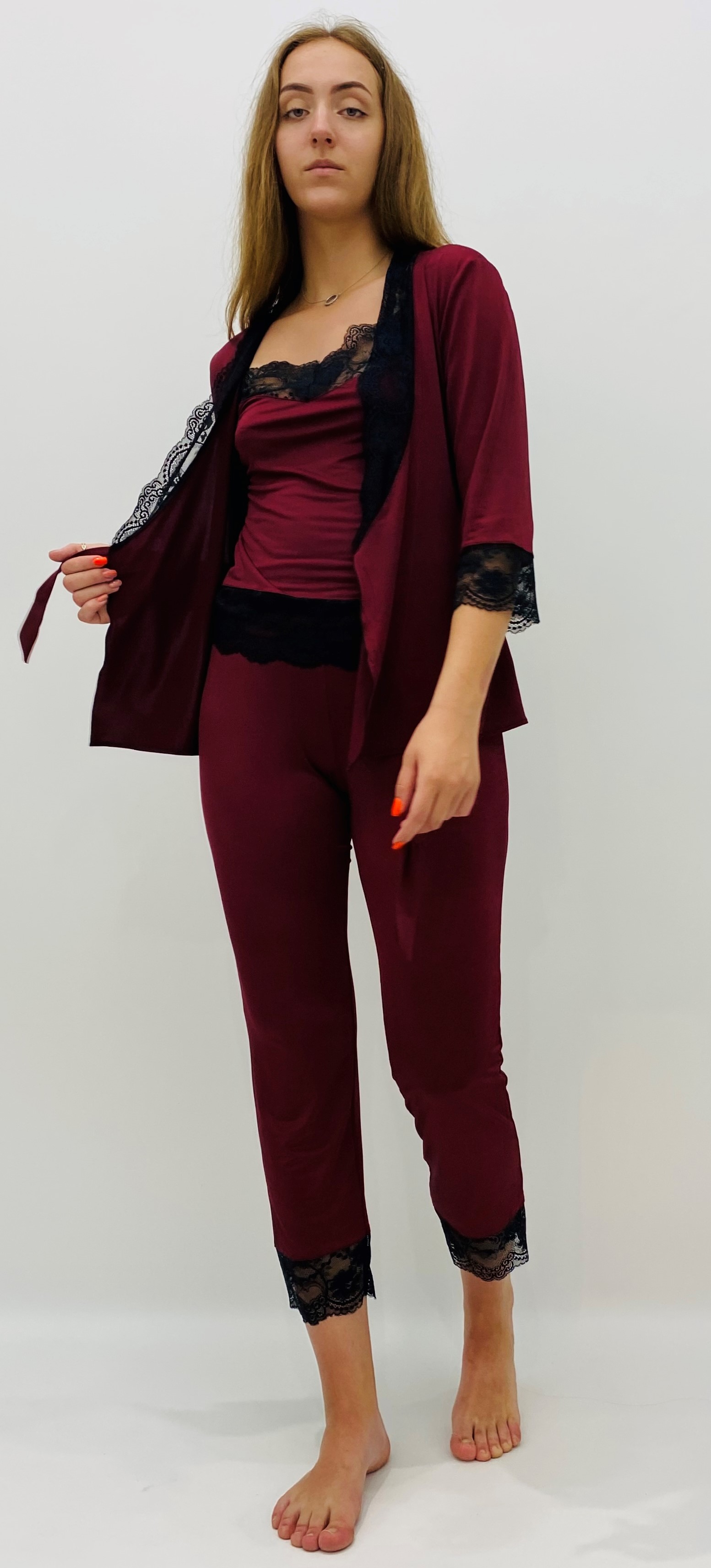 

Комплект жіночий тройка 050+051+052 мікромасло Glamur-underwear 050.051.052 L марсала