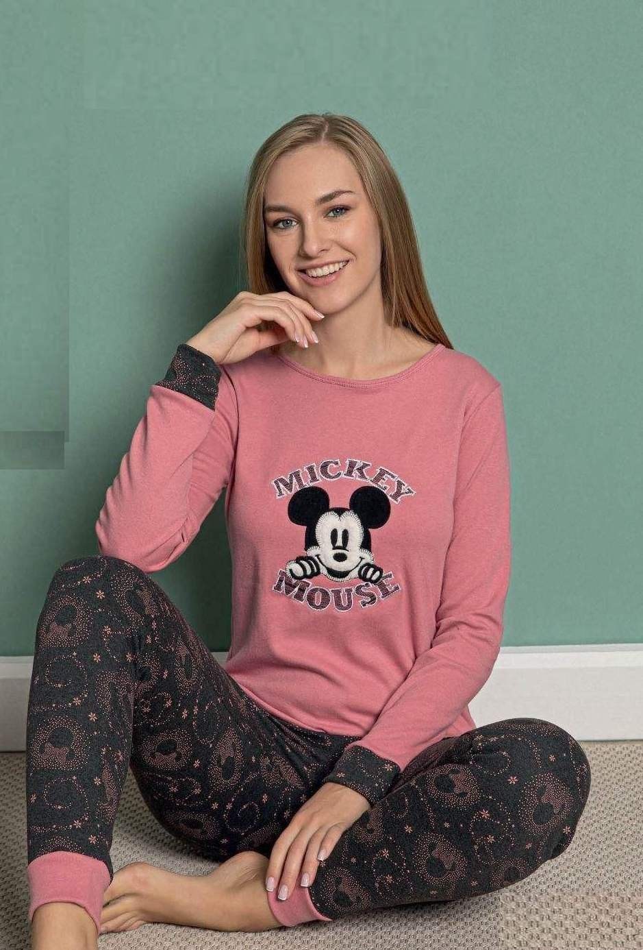

Женская пижама (кофта+брюки) в ткани хлопок Mikey Mouse  Розово-черная, Женская пижама (кофта+брюки) в ткани хлопок Mikey Mouse L Розово-черная