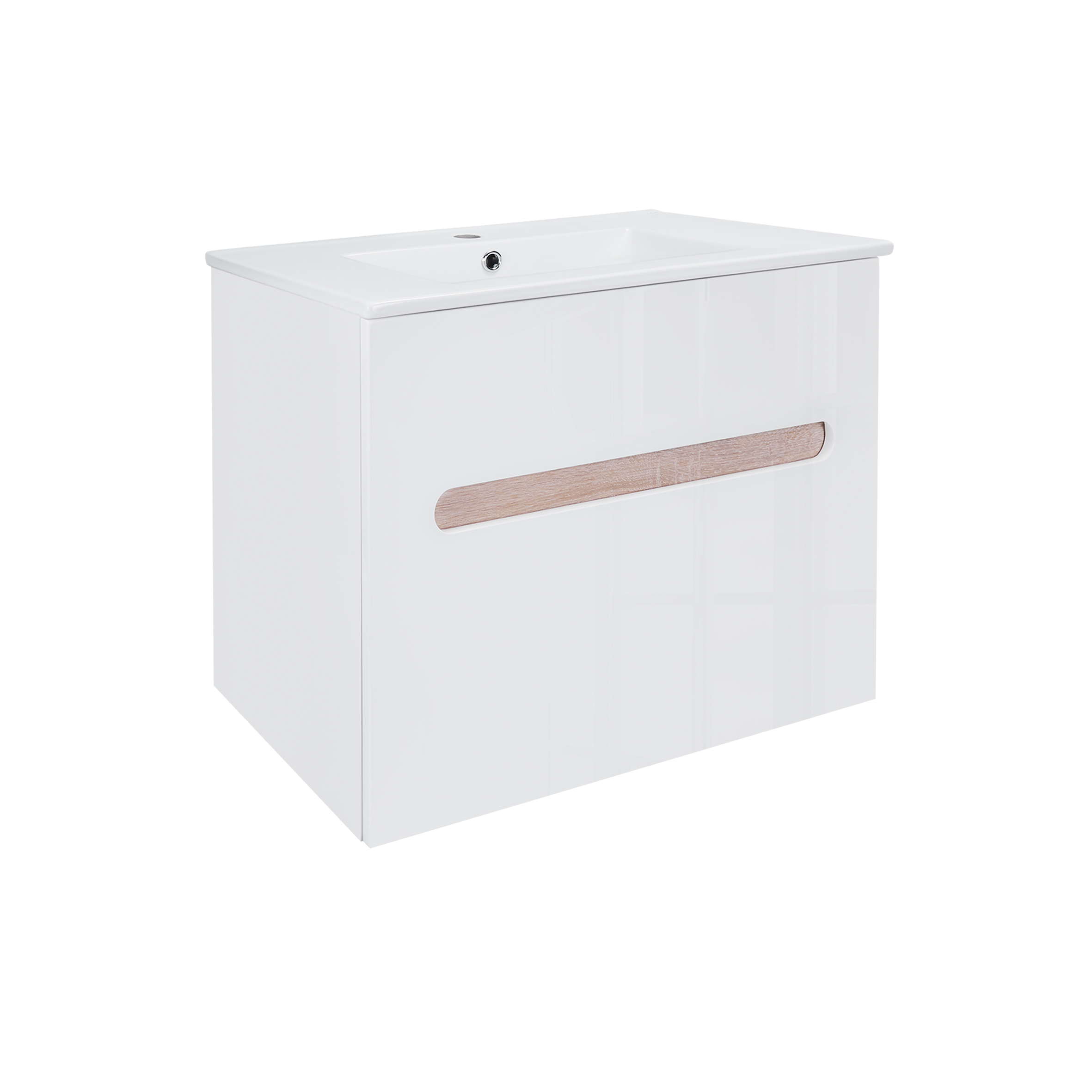 

Комплект Qtap Virgo 700х580х437 White/Whitish oak тумба подвесная + раковина врезная QT1872TPА7013070CW