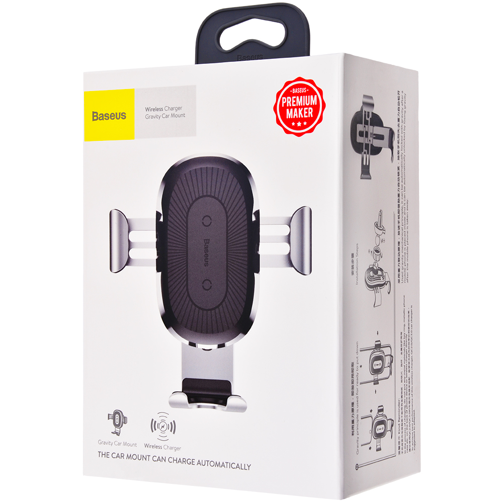 

Автодержатель с БЗУ Baseus Gravity Wireless Air Vent Серебряный