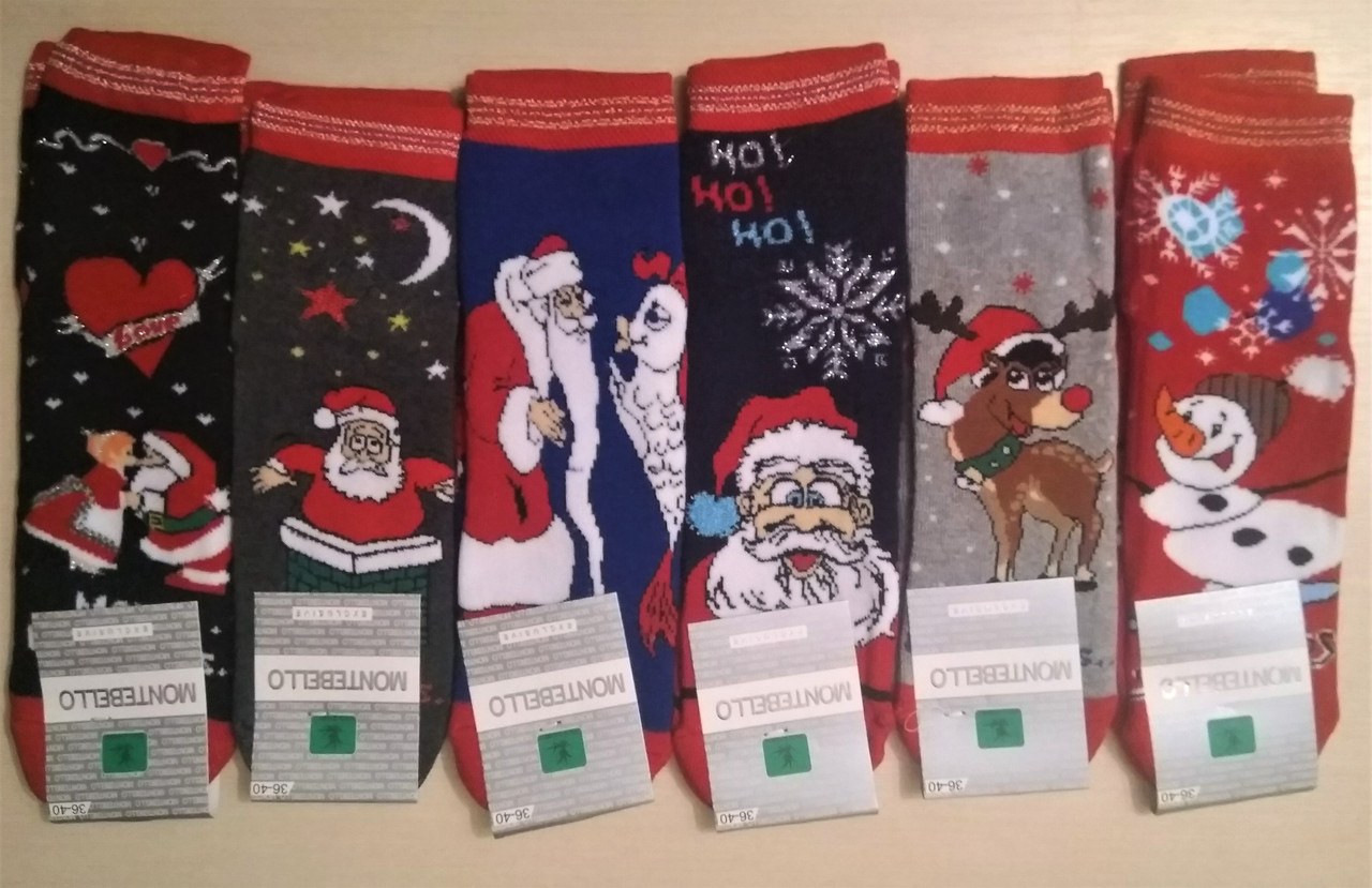 

Женские носки Montebello новогодние - хлопковые с узором, Женские носки Montebello новогодние 36-40 хлопковые с узором