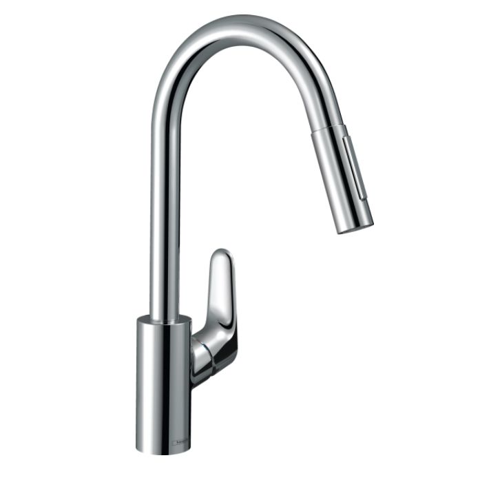 

Смеситель для кухни Hansgrohe Focus 240 2jet с выдвижным изливом, Sbox, хром (73880000)