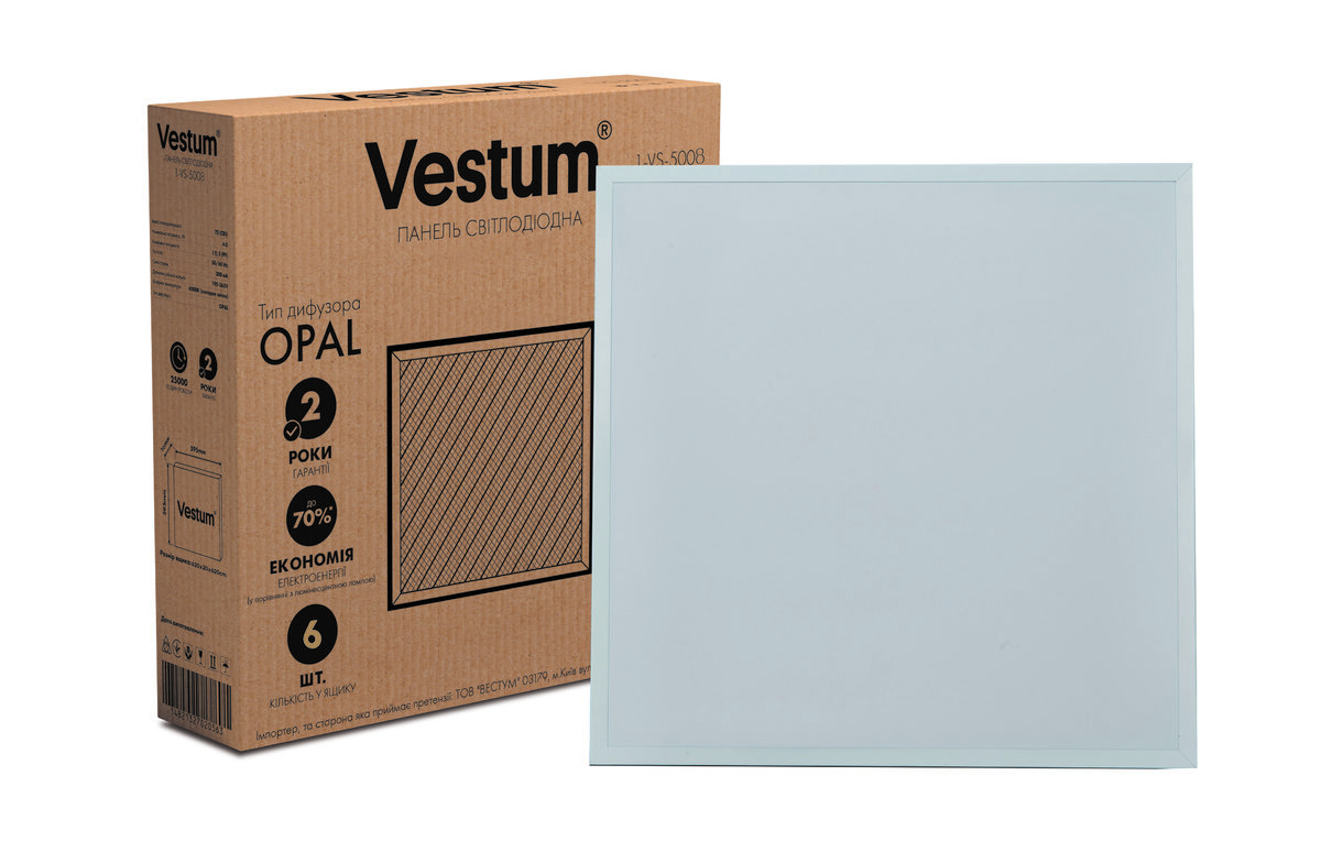 

Панель светодиодная LED OPAL 40W 600x600 6500K 220V Vestum