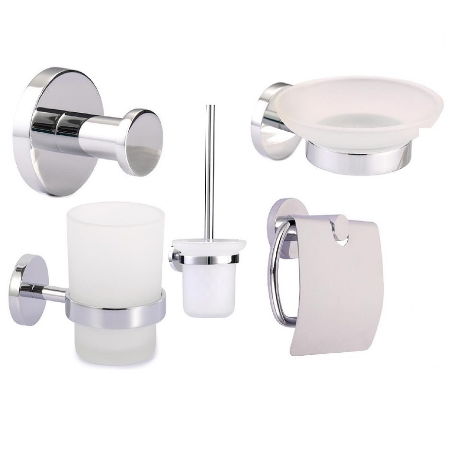 

8022711 PRIME Набір аксесуарів 5 в 1 (стакан+мильниця+гачок+тримач паперу+щітка), хром