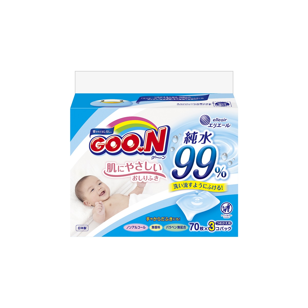 

Вологі серветки Goo.N для чутливої шкіри (3 блока по 70 шт)