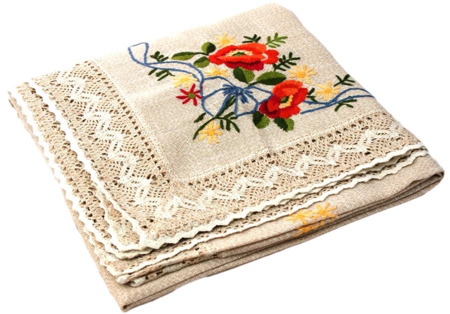 

Скатерть льняная с вышитыми маками HandMade Present Ручная работа
