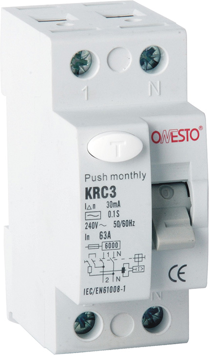 

Диференціальне реле ONESTO 1п+N 32А RCD 30mA тип AC (KRC3)