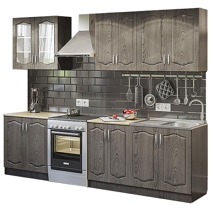 

Кухня прямая Ольга МДФ 240 - Дуб трюфель - комплект из 8 элементов без столешницы и мойки