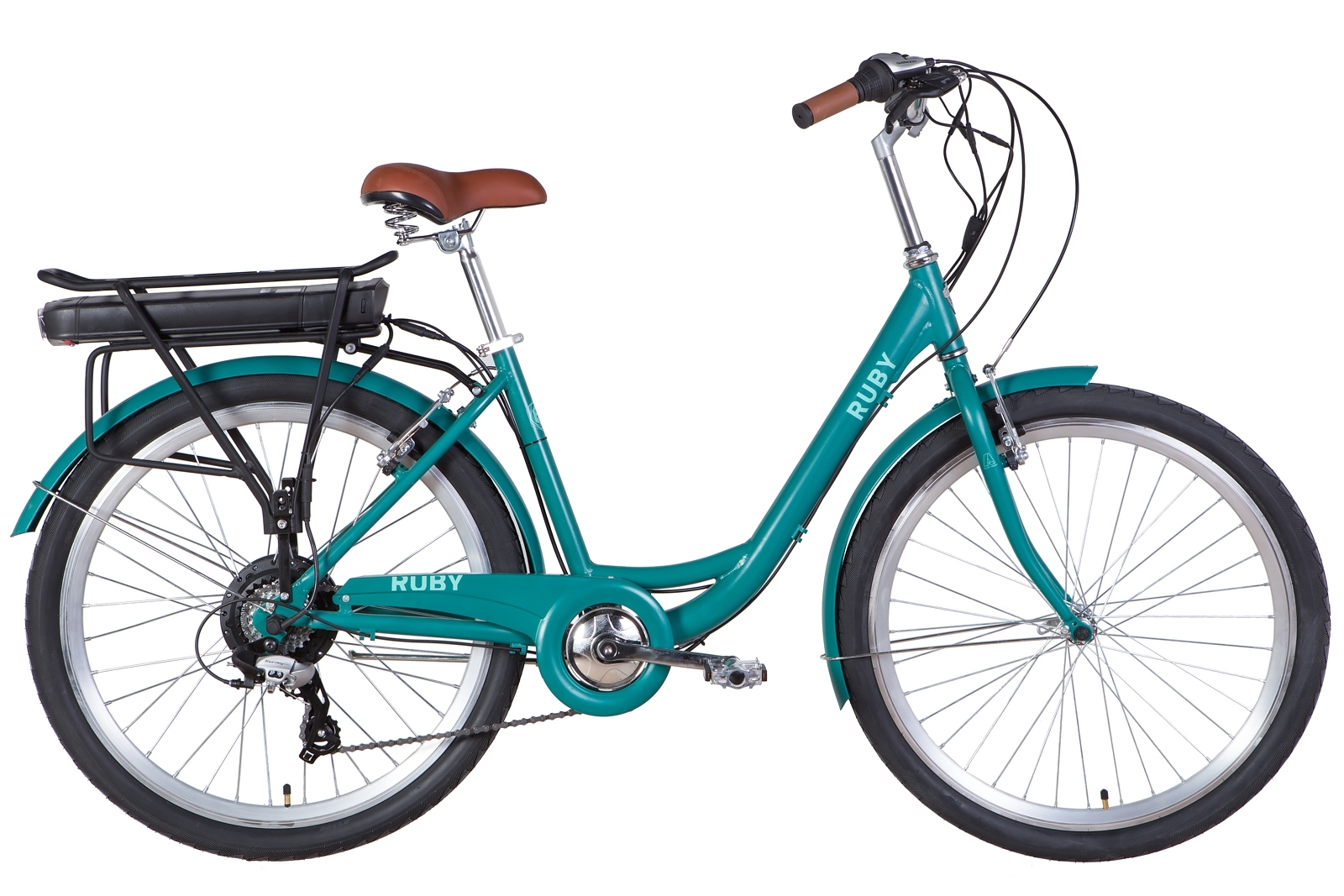 

Электровелосипед 26" Dorozhnik RUBY 17" 350Вт 36В задний привод, батарея на багажник 12,5Ач, изумрудный (м) 2021