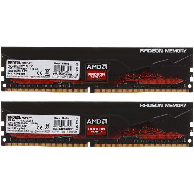 

Модуль памяти AMD Radeon R9 Gamer DDR4 3200MHz 32GB Kit 2x16GB (R9S432G3206U2K)