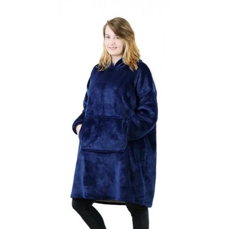 

Плед-толстовка Huggle Hoodie, халат с капюшоном и рукавами унисекс (синяя)
