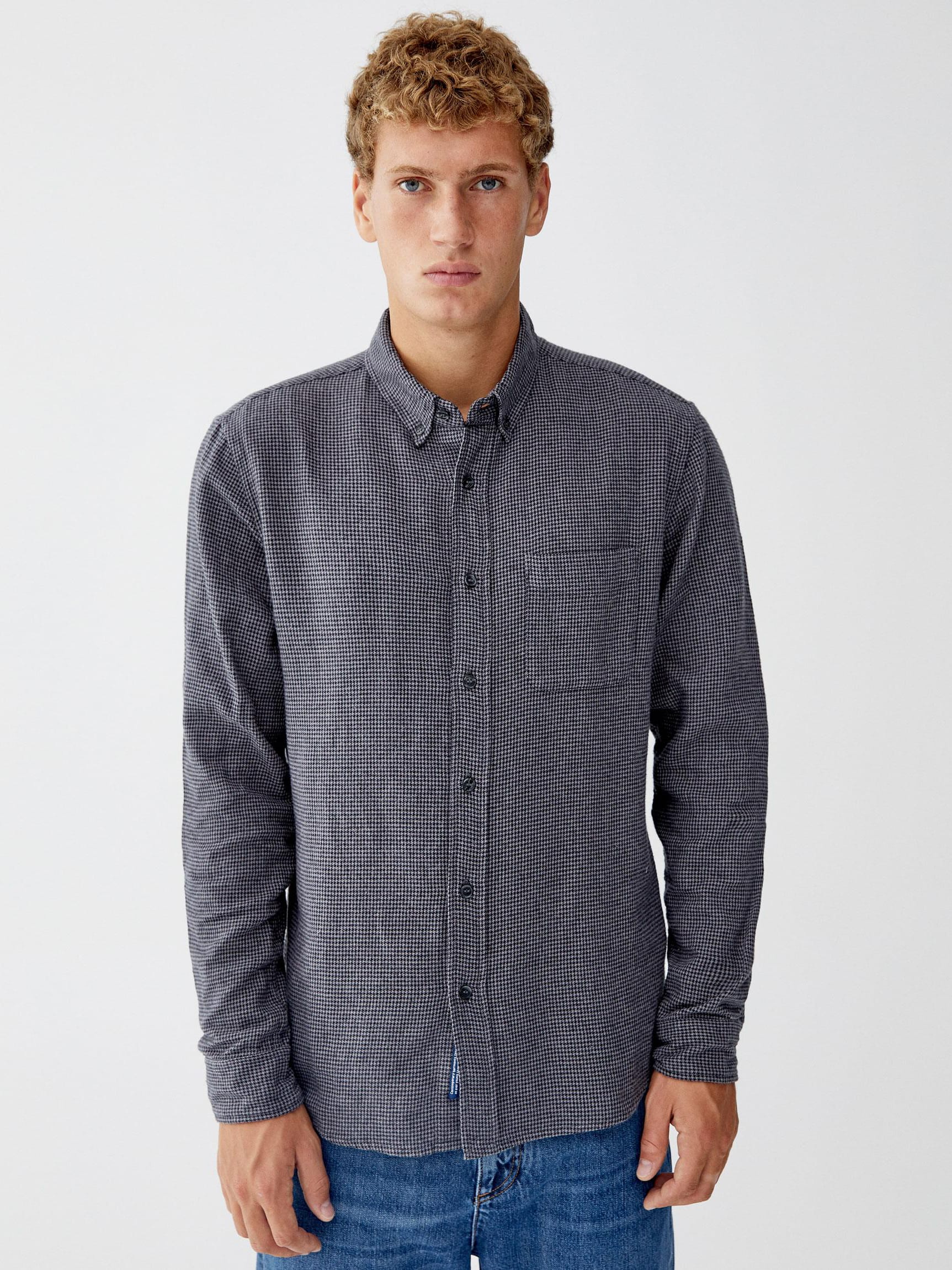 

Рубашка Pull & Bear XAZ299350NWAQ  Серая с черным, Рубашка Pull & Bear XAZ299350NWAQ M Серая с черным