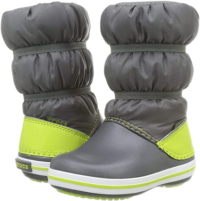 

Зимние сапоги Crocs Crocband, J1, 32-33, серые с салатовым