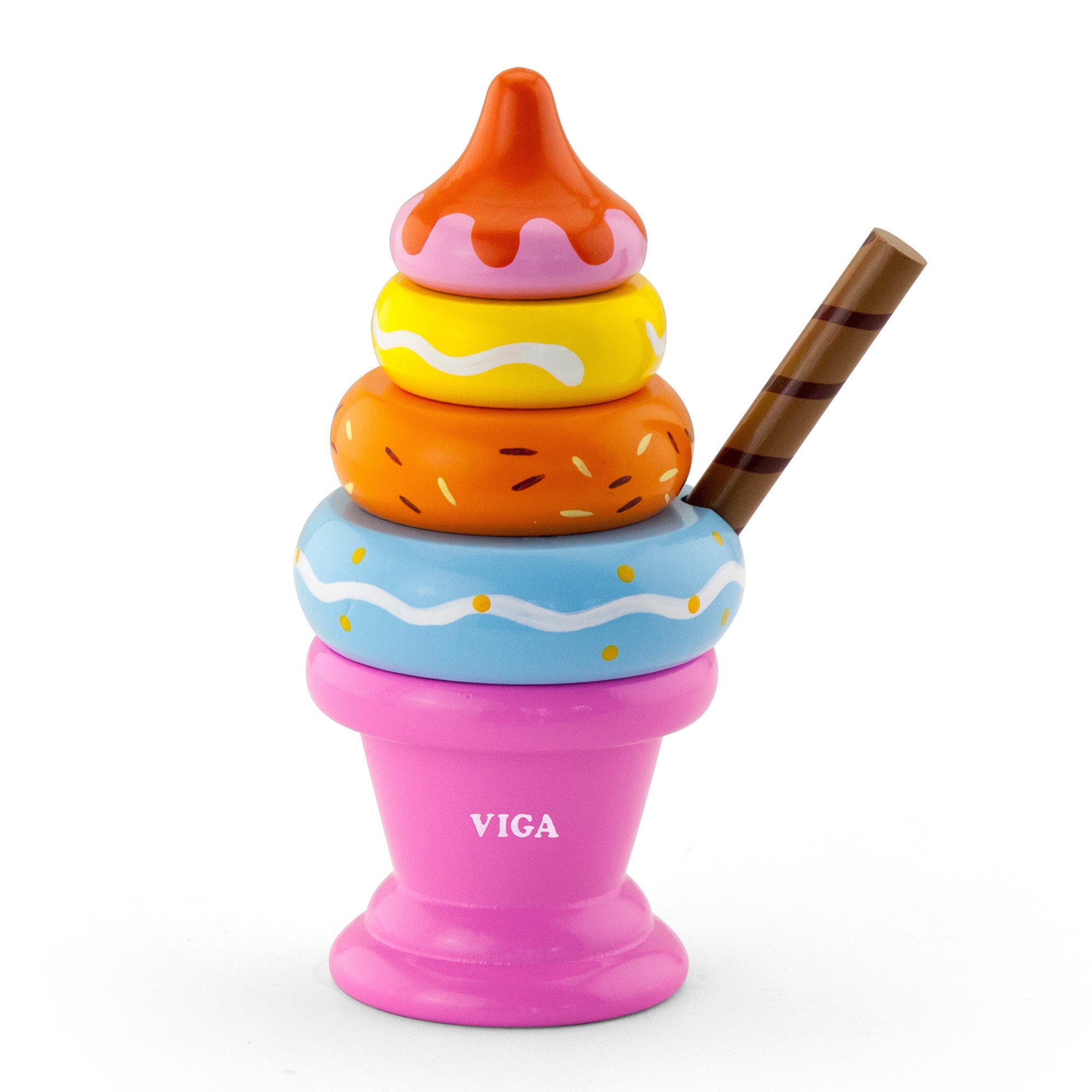 

Игровые продукты Viga Toys Деревянная пирамидка-сортер мороженое, розовый (51321)