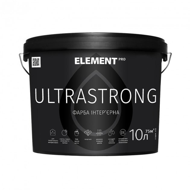 

Краска интерьерная особо износостойкая ELEMENT PRO ULTRASTRONG 10 л белая