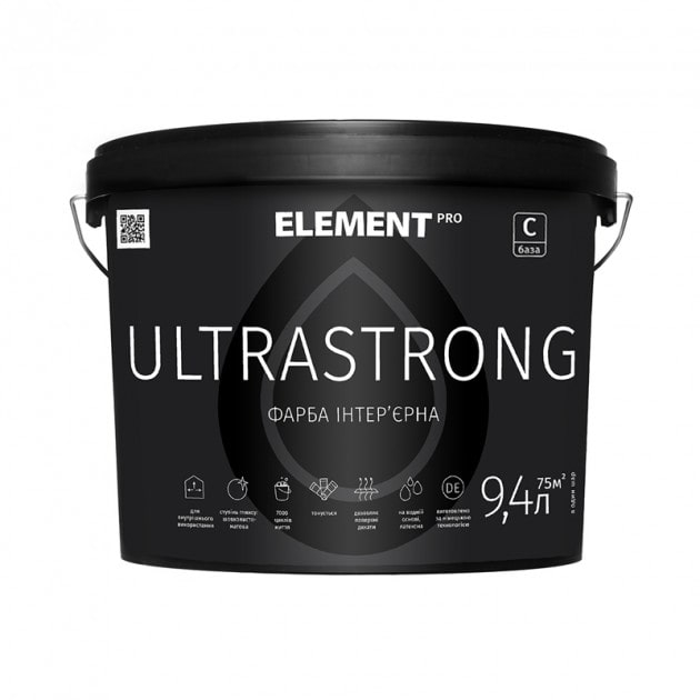 

Краска интерьерная особо износостойкая ELEMENT PRO ULTRASTRONG 9,4 л прозрачная