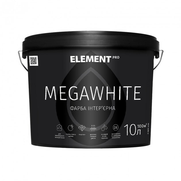 

Краска латексная интерьерная ELEMENT PRO MEGAWHITE 10 кг матовая белая