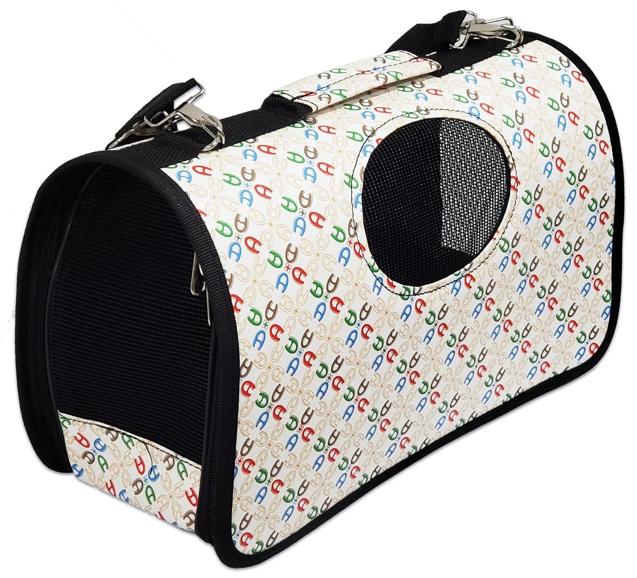 

Сумка-переноска для котов и собак Цветок 35-37х18х23см черно бежевый