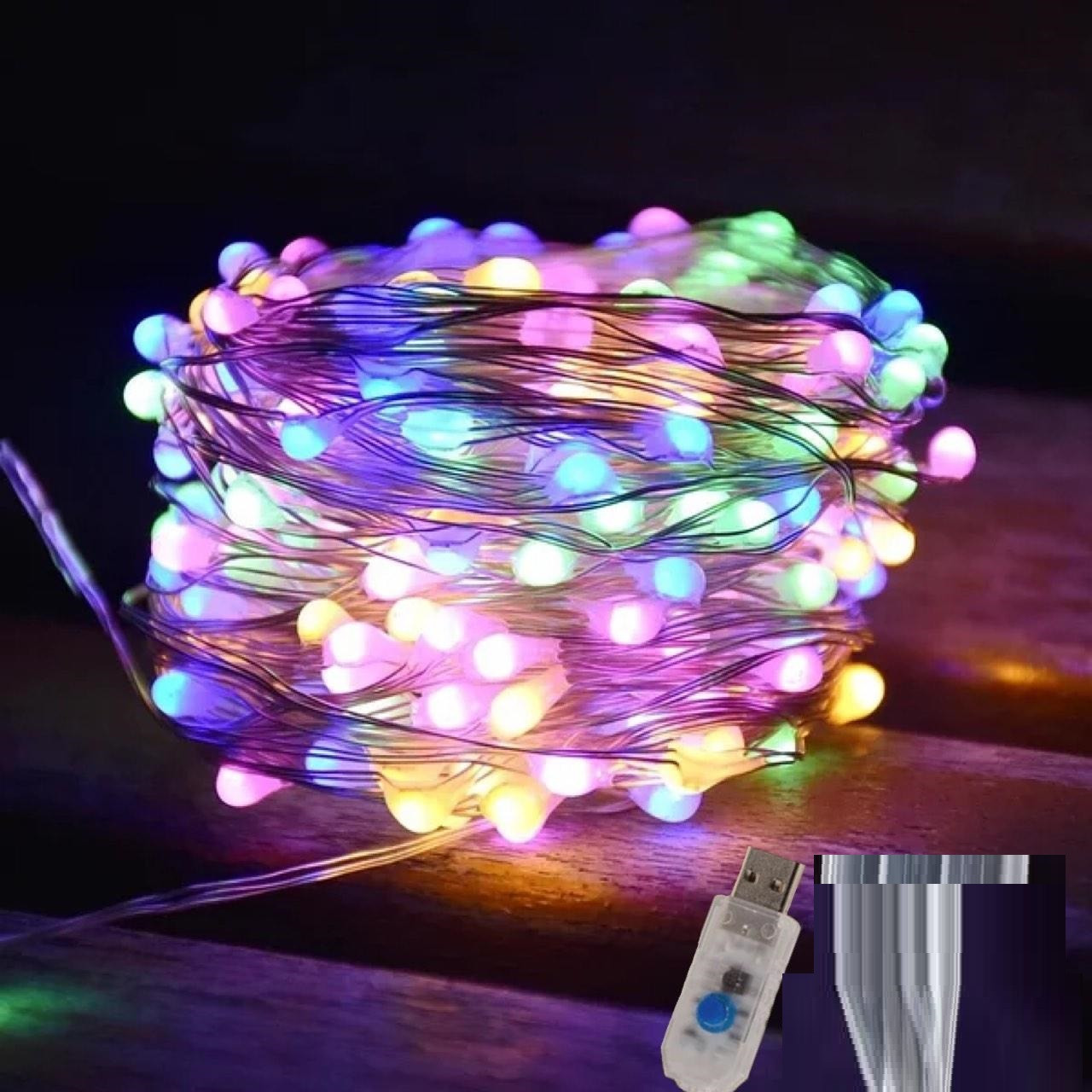 

Светодиодная гирлянда проволока с пультом 20 м. Rgb