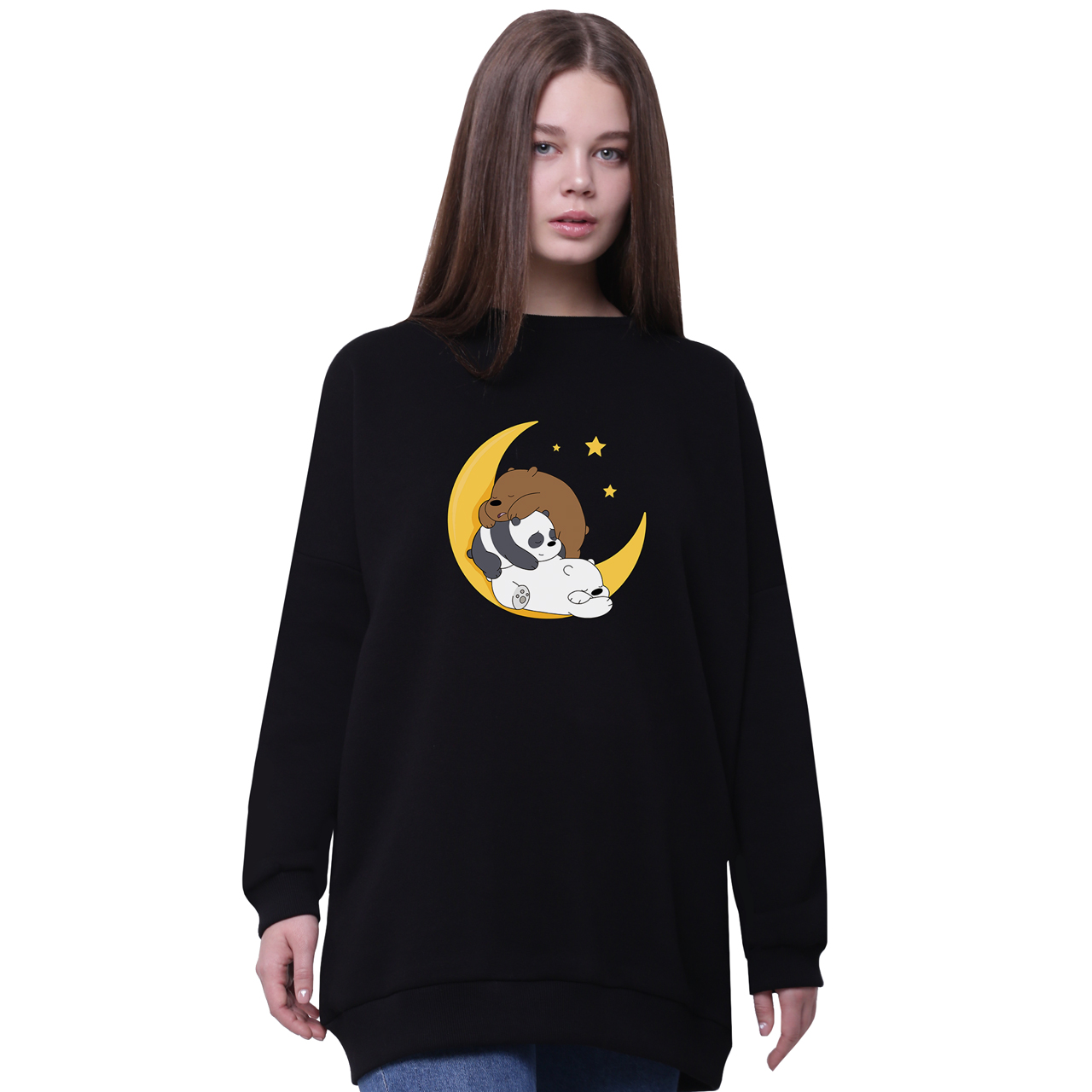 

Свитшот для девочек удлиненный Вся правда о медведях (We Bare Bears) Черный (35963-2894-3) 146 см