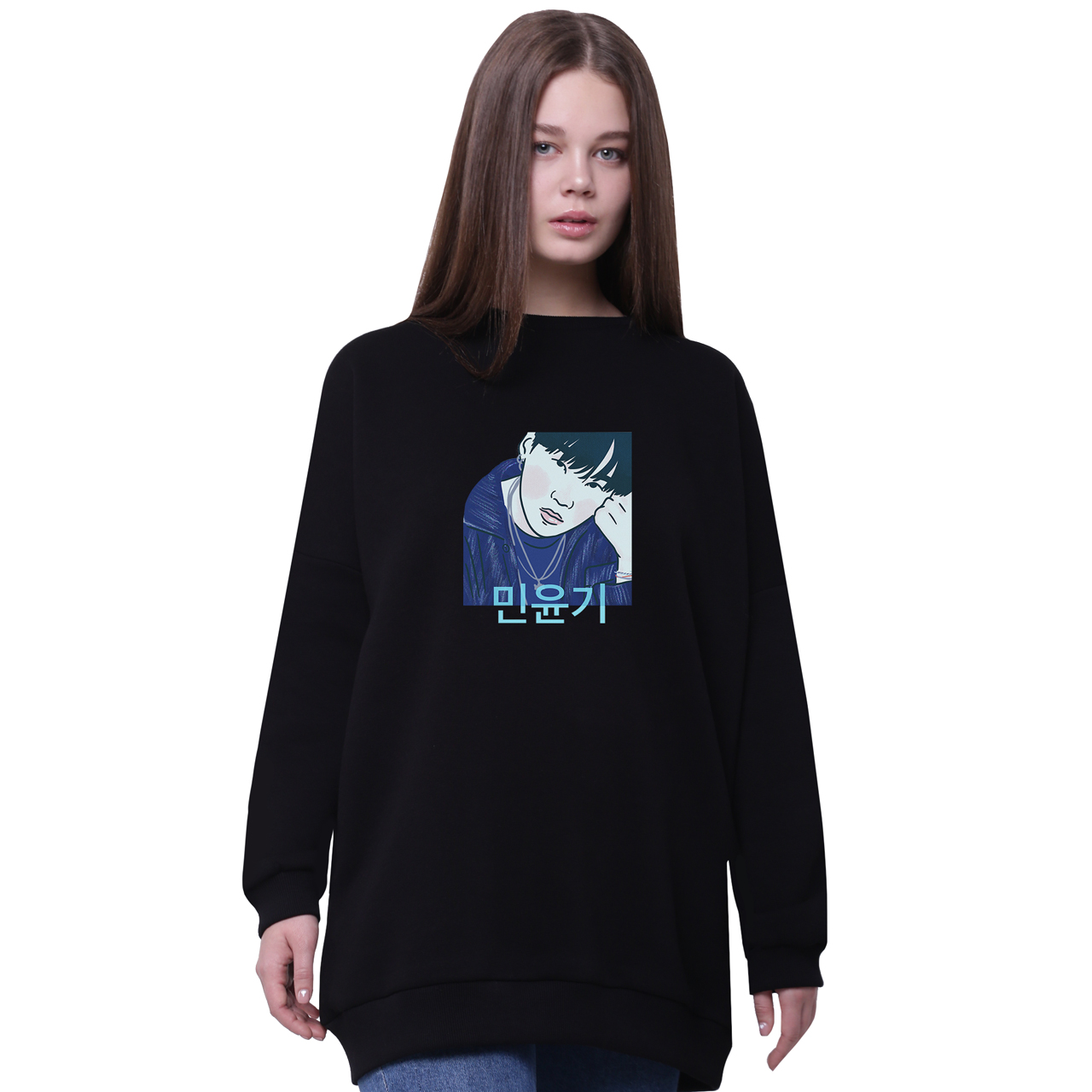 

Свитшот для девочек удлиненный Мин Юнги БТС (Min Yoongi BTS) Черный (35963-3260-1) 134 см