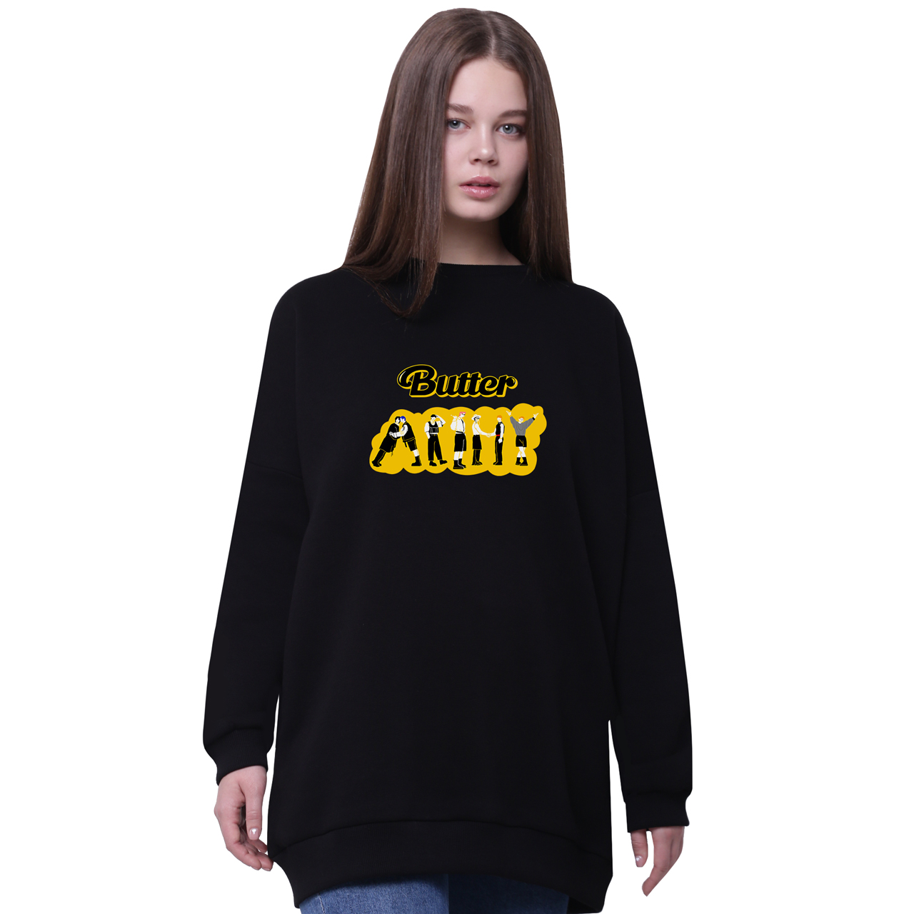

Свитшот для девочек удлиненный БТС (Butter BTS) Черный (35963-3274-4) 152 см
