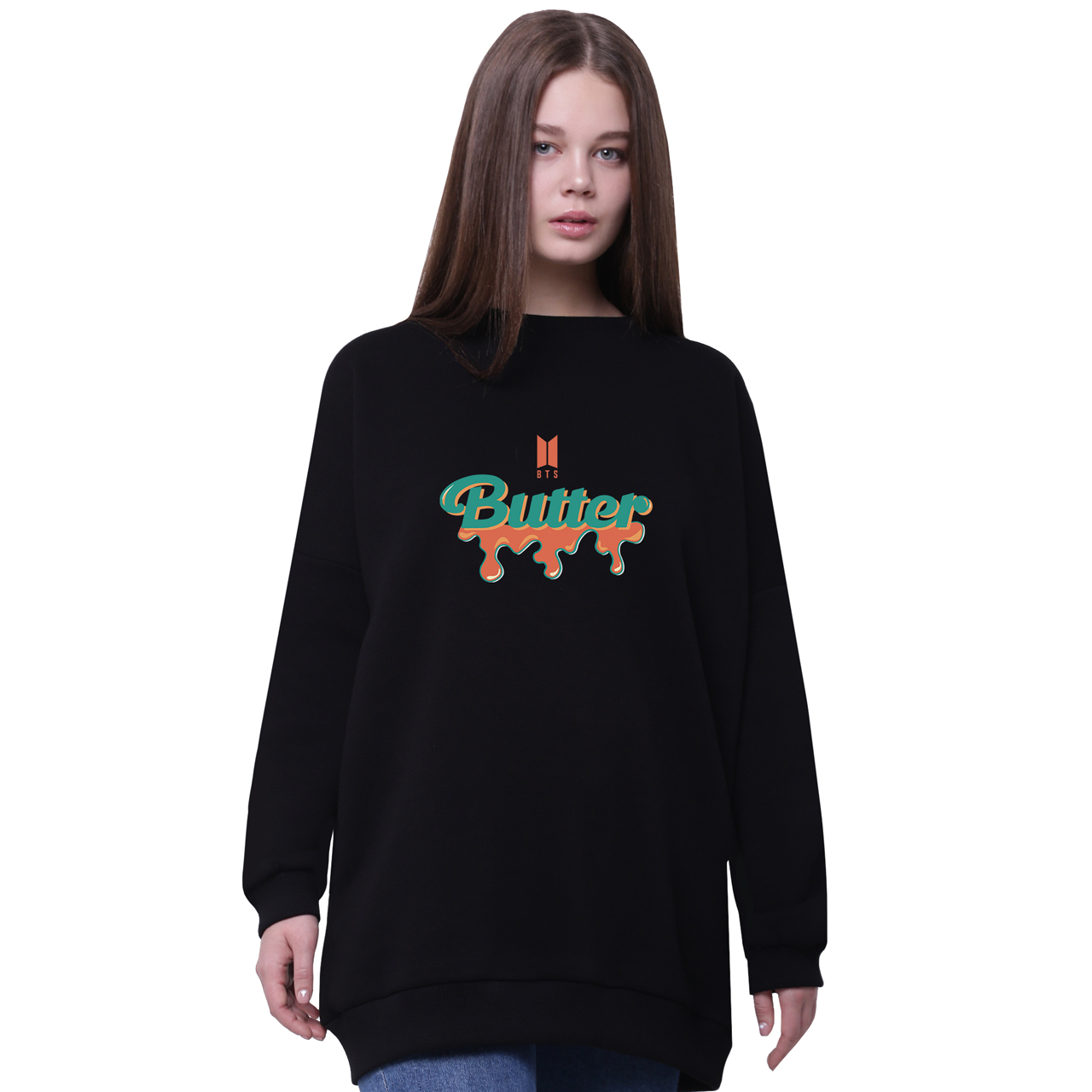 

Свитшот для девочек удлиненный БТС (Butter BTS) Черный (35963-3267-8) 176 см
