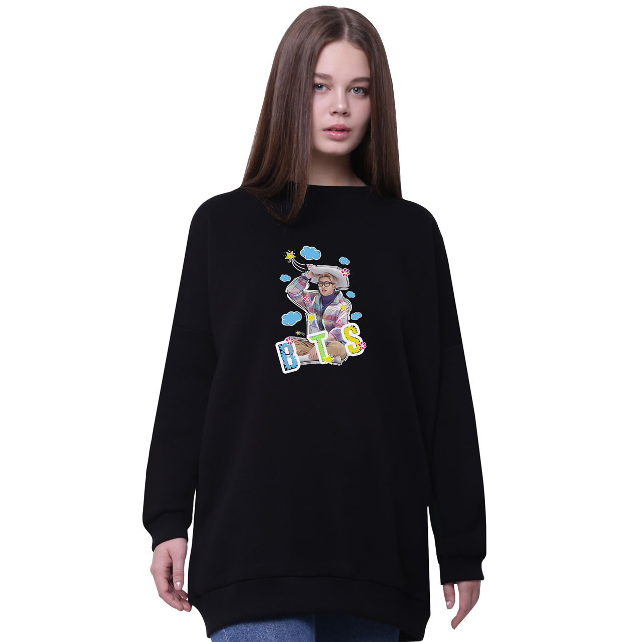 

Свитшот для девочек удлиненный БТС (BTS) Черный (35963-1066-2) 140 см