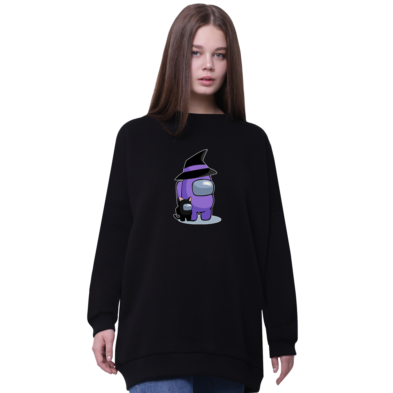 

Свитшот для девочек удлиненный Амонг Ас Фиолетовый (Among Us Violet) Черный (35963-2423-2) 140 см