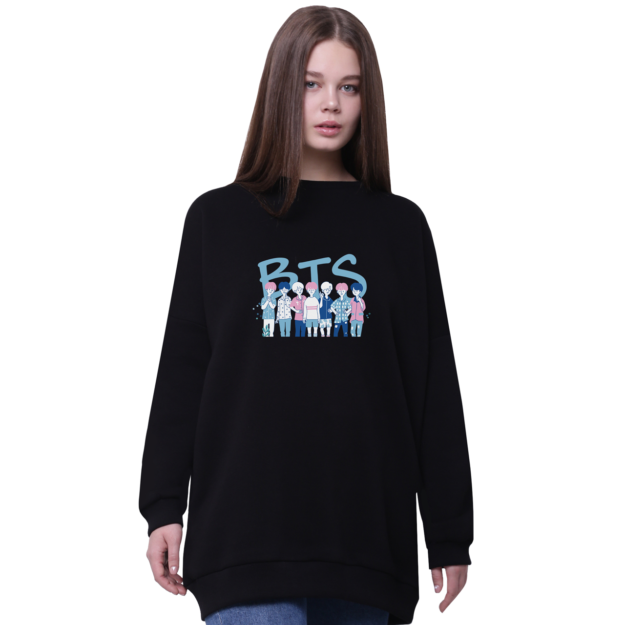 

Свитшот для девочек удлиненный БТС (BTS) Черный (35963-3265-1) 134 см