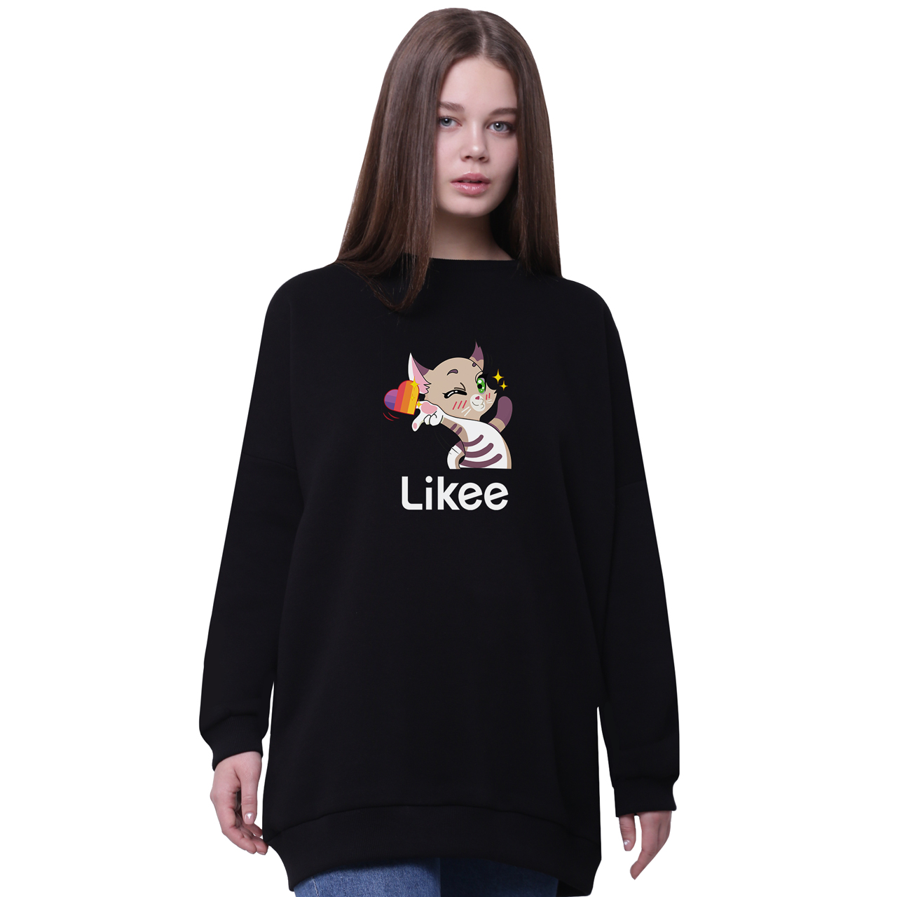 

Свитшот для девочек удлиненный Лайк Котик (Likee) Черный (35963-1032-3) 146 см