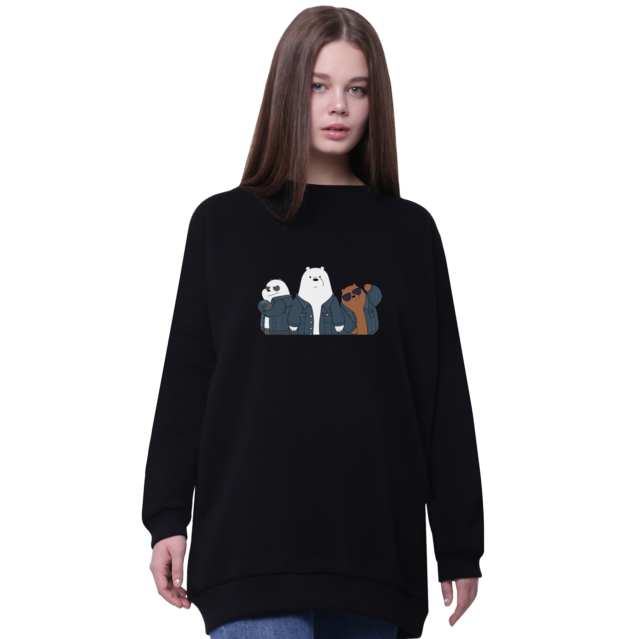 

Свитшот для девочек удлиненный Вся правда о медведях (We Bare Bears) Черный (35963-2895-1) 134 см