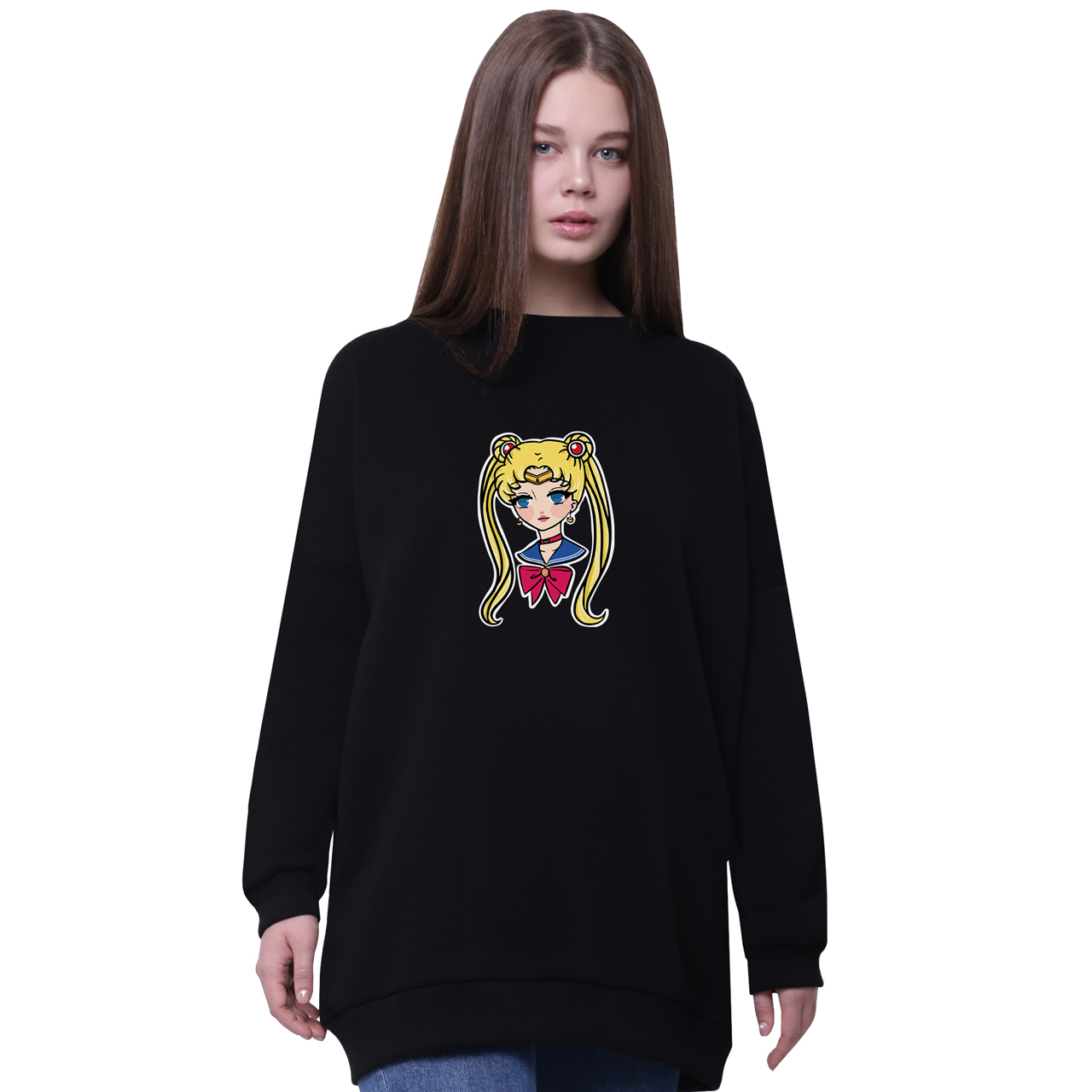 

Свитшот для девочек удлиненный Сейлор Мун (Sailor Moon) Черный (35963-2926-6) 164 см