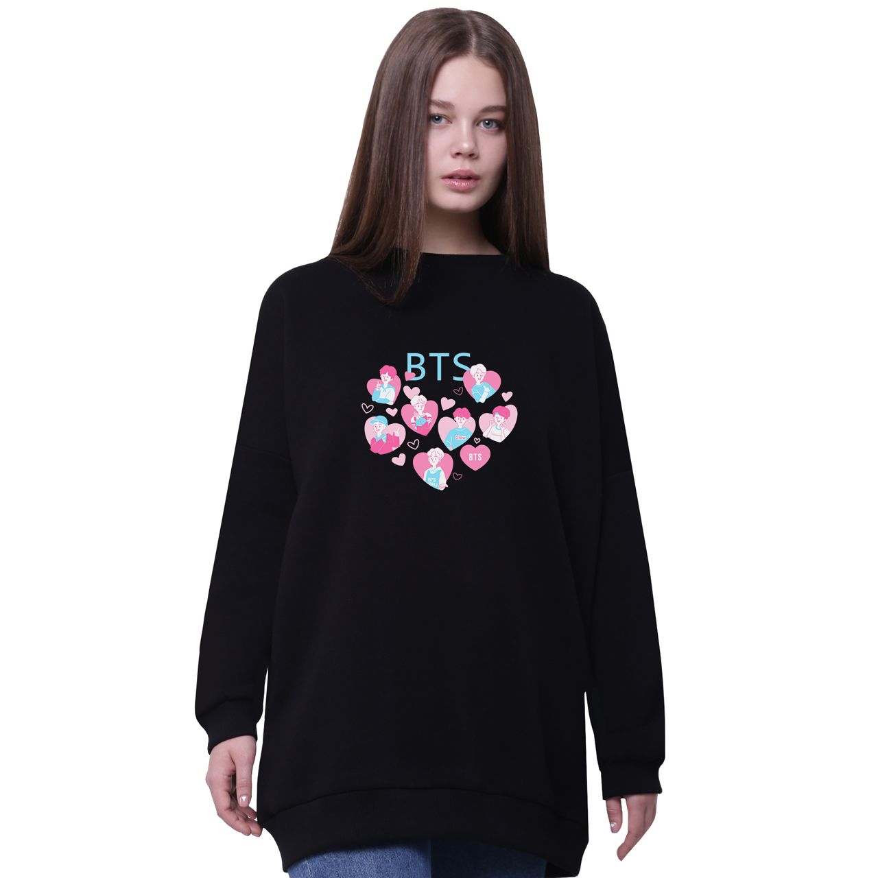

Свитшот для девочек удлиненный БТС (BTS) Черный (35963-3263-2) 140 см