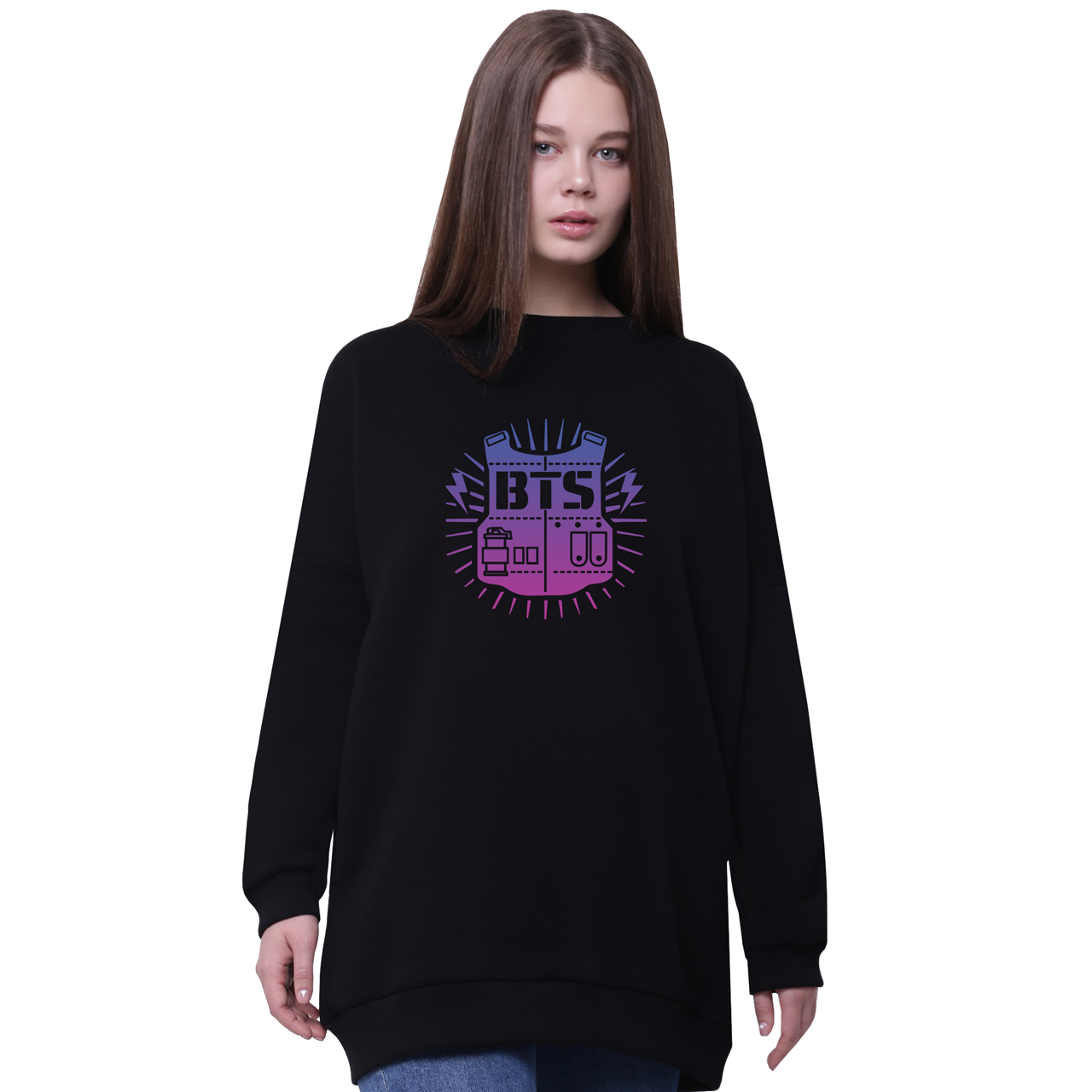 

Свитшот для девочек удлиненный БТС (BTS) Черный (35963-3278-7) 170 см