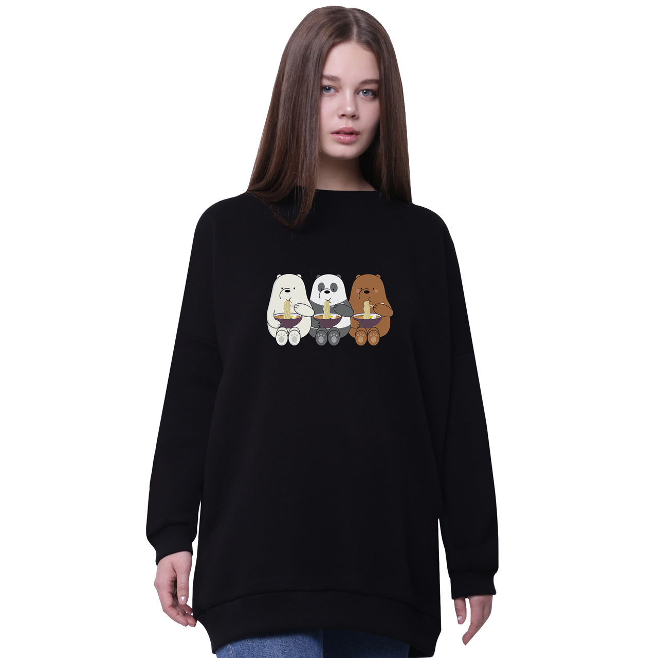 

Свитшот для девочек удлиненный Вся правда о медведях (We Bare Bears) Черный (35963-2897-1) 134 см