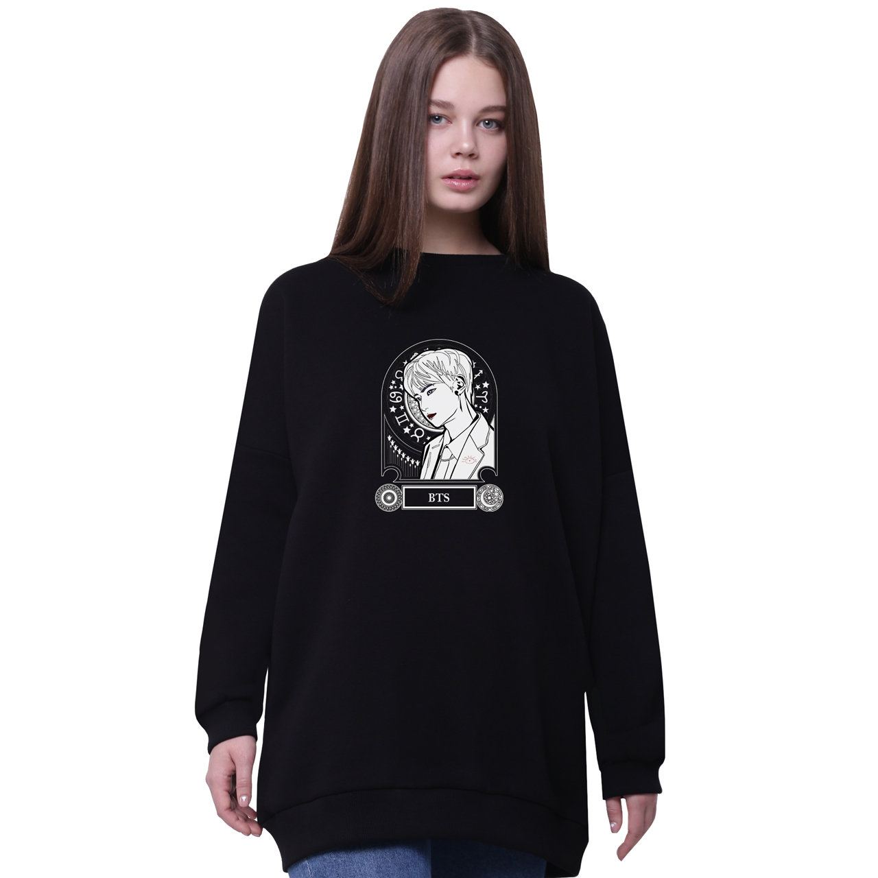 

Свитшот для девочек удлиненный БТС (BTS) Черный (35963-3279-1) 134 см