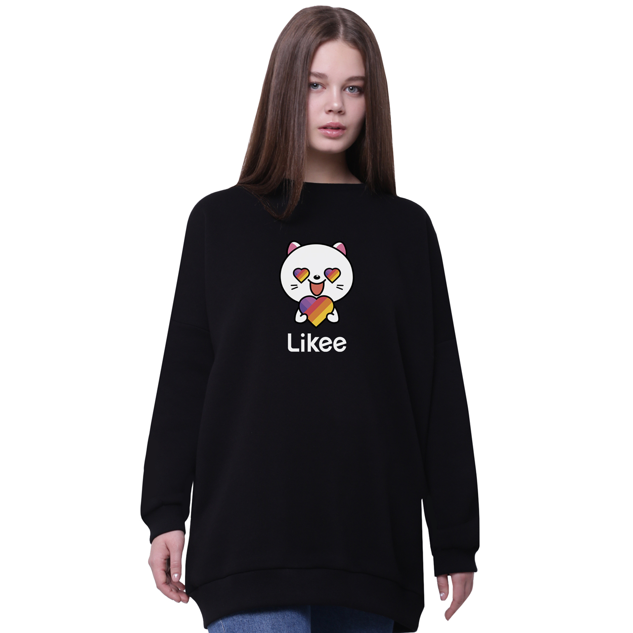 

Свитшот для девочек удлиненный Лайк Котик (Likee) Черный (35963-1036-1) 134 см