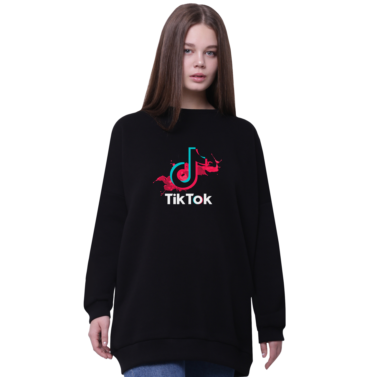 

Свитшот для девочек удлиненный ТикТок (TikTok) Черный (35963-1943-3) 146 см